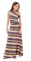 Staud Phare One-shoulder Draped Striped Silk-blend Satin Maxi Dress In Multi