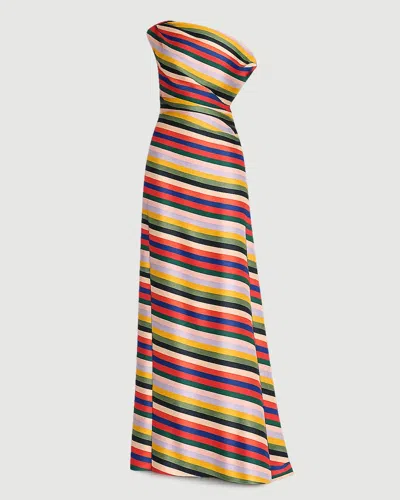 Staud Phare One-shoulder Draped Striped Silk-blend Satin Maxi Dress In Multi