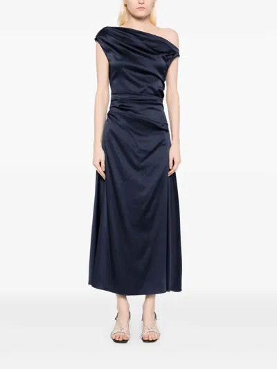 Staud Phare Silk Off-the-shoulder Dress In Navy