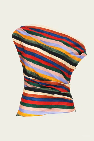 Staud Phare Silk Top In Artist Stripe In Multi