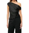 Staud Phare One-shoulder Draped Silk-blend Satin Top In Blue
