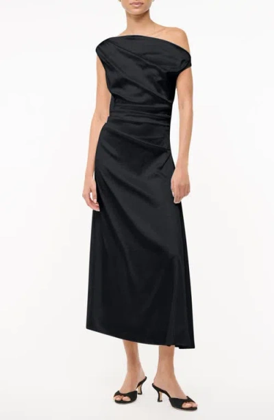 Staud Phare Stretch Silk One-shoulder Dress In Black