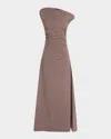 Staud Phare Striped Asymmetric Maxi Dress In Dark Oak Micro Stripe