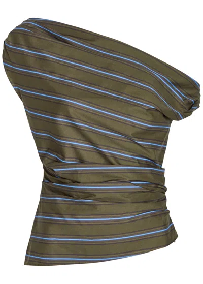 Staud Phare Striped Asymmetric Stretch-cotton Top In Gray