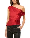 Staud Phare Satin One-shoulder Top In Rouge
