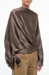 Staud Phoebe Dolman Sleeve Silk Top In Brown