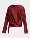 Staud Phoebe Draped Silk Blouse In Red