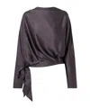 Staud Phoebe Draped Silk-blend Satin Blouse In Black