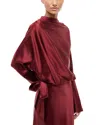 Staud Phoebe Draped Silk Blouse In Brown