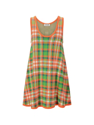 Staud Piazza Plaid-check Mini Dress In Green