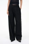 Staud Pierre Pleated Wool Blend Wide Leg Pants In Black