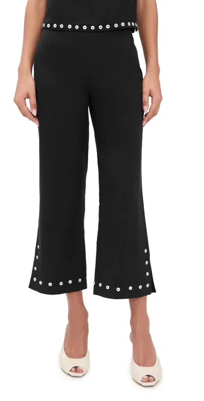 Staud Piha Linen-blend Flared Pants In Black