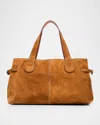 Staud Piper East-west Suede Tote Bag In Brown