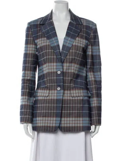 Pre-owned Staud Plaid Print Blazer In Blue