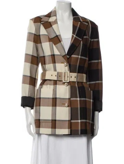 Pre-owned Staud Plaid Print Blazer In Brown