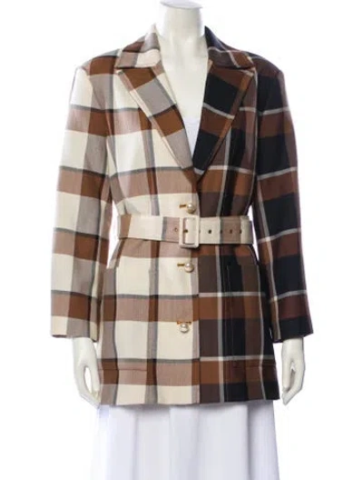 Pre-owned Staud Plaid Print Blazer In Brown