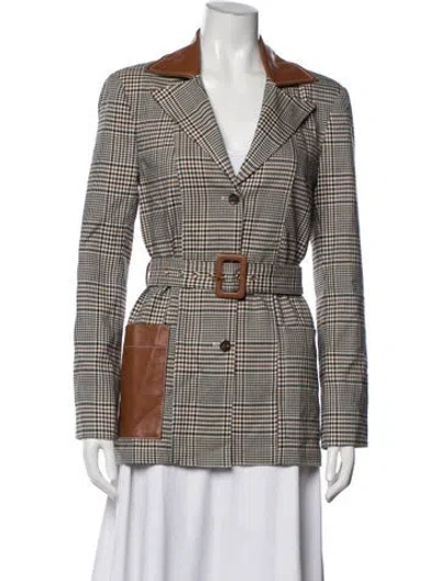 Pre-owned Staud Plaid Print Blazer In Brown