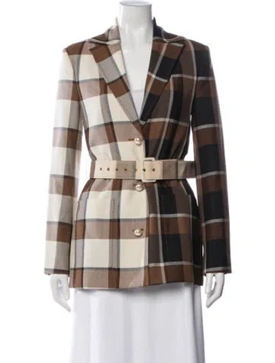 Pre-owned Staud Plaid Print Blazer In Brown/neutrals