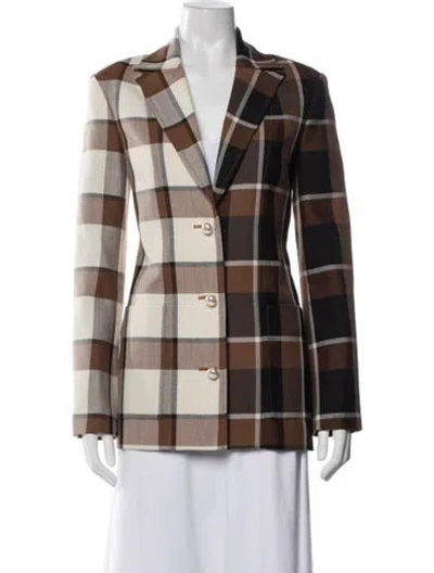 Pre-owned Staud Plaid Print Blazer In Brown/neutrals