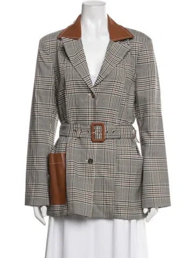 Pre-owned Staud Plaid Print Blazer W/ Tags In Neutrals