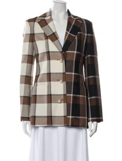 Pre-owned Staud Plaid Print Coat In Multicolor