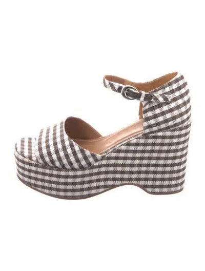 Pre-owned Staud Plaid Print Espadrilles In Brown