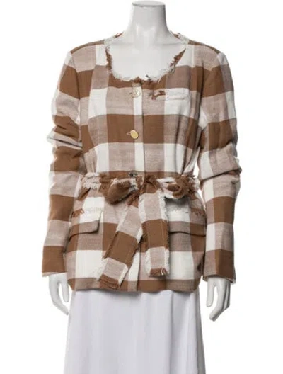 Pre-owned Staud Plaid Print Jacket In Brown