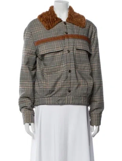 Pre-owned Staud Plaid Print Jacket In Neutral