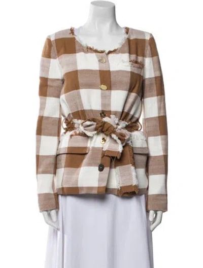 Pre-owned Staud Plaid Print Jacket In Neutral