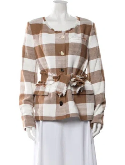 Pre-owned Staud Plaid Print Jacket W/ Tags In Brown