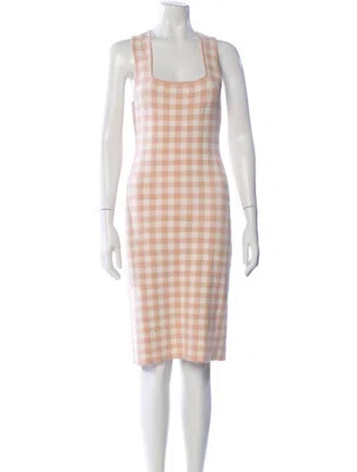 Pre-owned Staud Plaid Print Knee-length Dress In Neutral