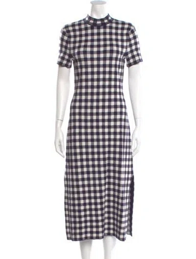 Pre-owned Staud Plaid Print Long Dress In Blue