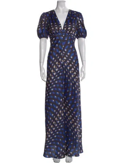 Pre-owned Staud Plaid Print Long Dress In Blue