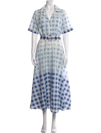 Pre-owned Staud Plaid Print Long Dress In Blue