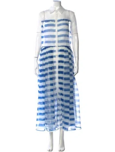 Pre-owned Staud Plaid Print Long Dress In Blue