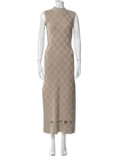 Pre-owned Staud Plaid Print Long Dress In Neutral