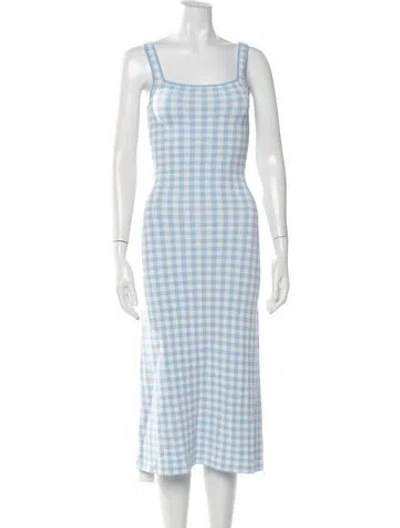 Pre-owned Staud Plaid Print Midi Length Dress In Blue