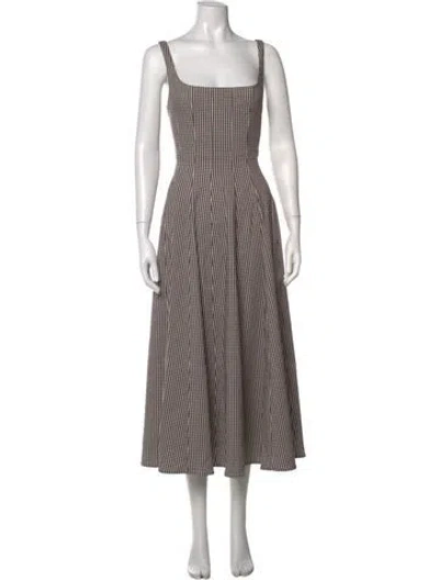 Pre-owned Staud Plaid Print Midi Length Dress In Neutrals