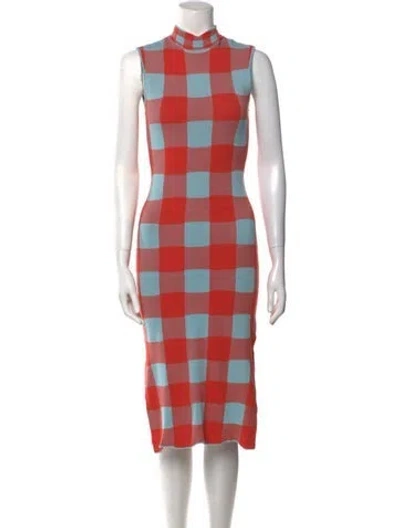 Pre-owned Staud Plaid Print Midi Length Dress In Orange