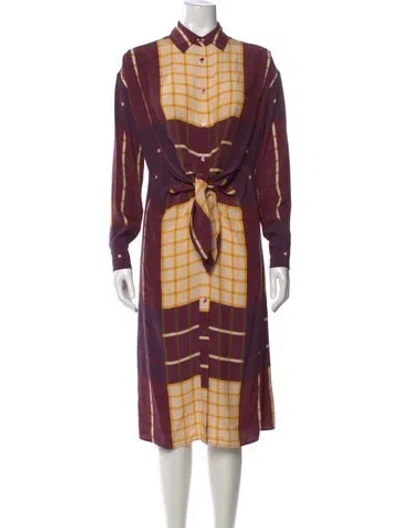 Pre-owned Staud Plaid Print Midi Length Dress In Purple