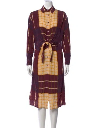 Pre-owned Staud Plaid Print Midi Length Dress In Purple