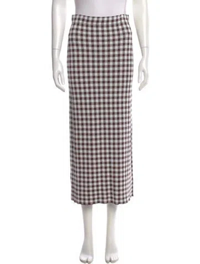 Pre-owned Staud Plaid Print Midi Length Skirt In Blue