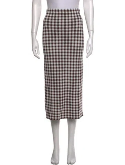 Pre-owned Staud Plaid Print Midi Length Skirt In Brown
