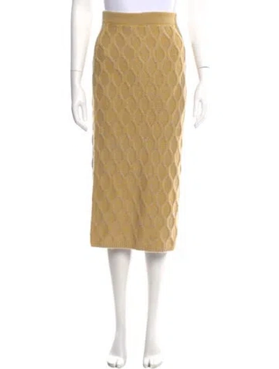 Pre-owned Staud Plaid Print Midi Length Skirt In Yellow