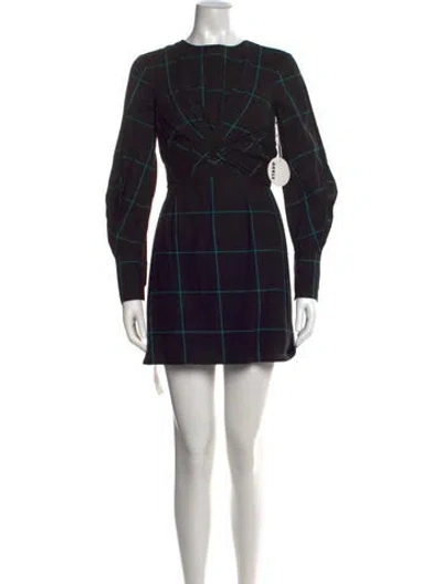Pre-owned Staud Plaid Print Mini Dress In Black