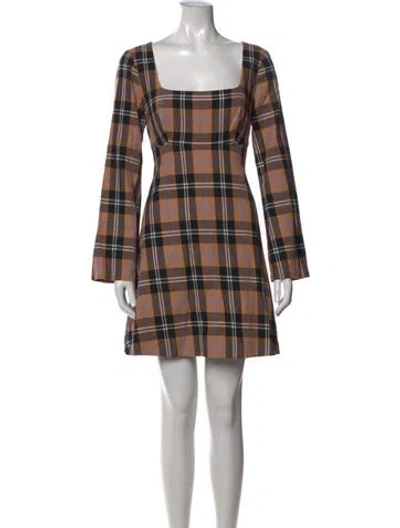 Pre-owned Staud Plaid Print Mini Dress In Black