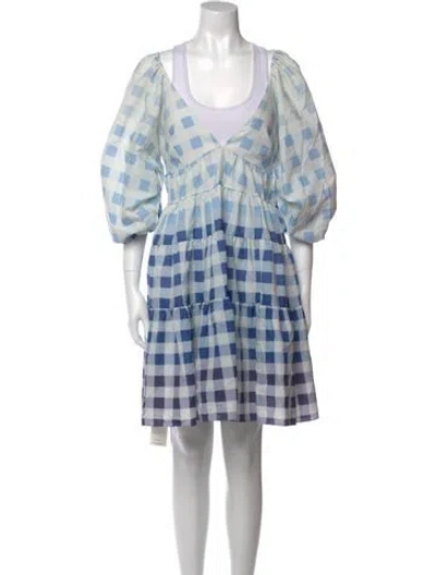 Pre-owned Staud Plaid Print Mini Dress In Blue