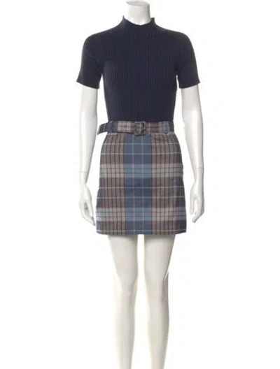Pre-owned Staud Plaid Print Mini Dress In Blue