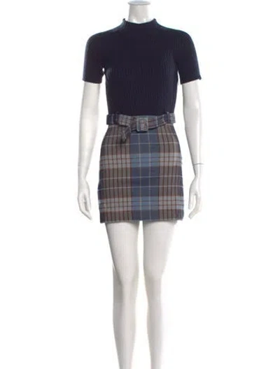 Pre-owned Staud Plaid Print Mini Dress In Blue