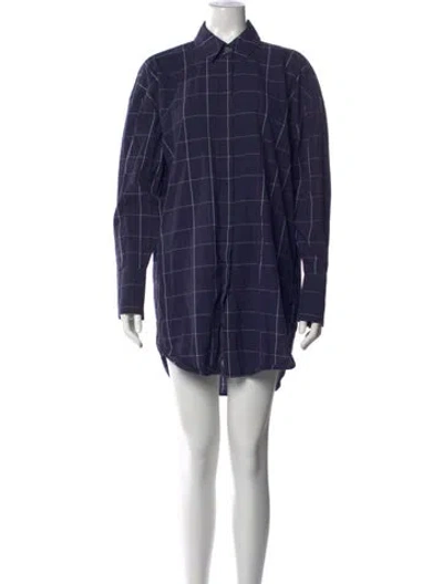 Pre-owned Staud Plaid Print Mini Dress In Blue